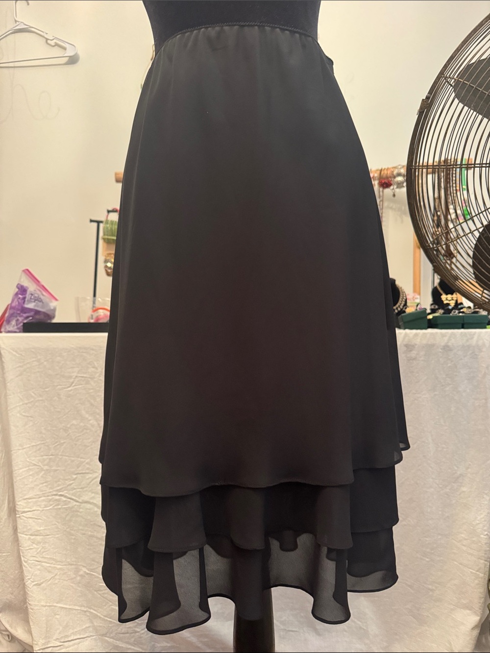 Alex Evenings Black Tiered High-Low Chiffon Skirt